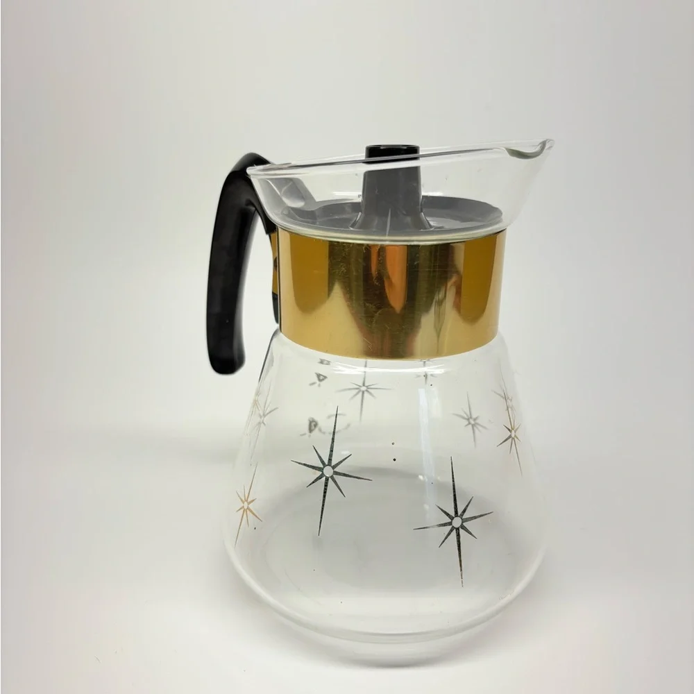 Vintage MCM Pyrex Corning 1960s Atomic Star Burst 4-6 Cup Coffee Pot Carafe - Picture 3 of 10